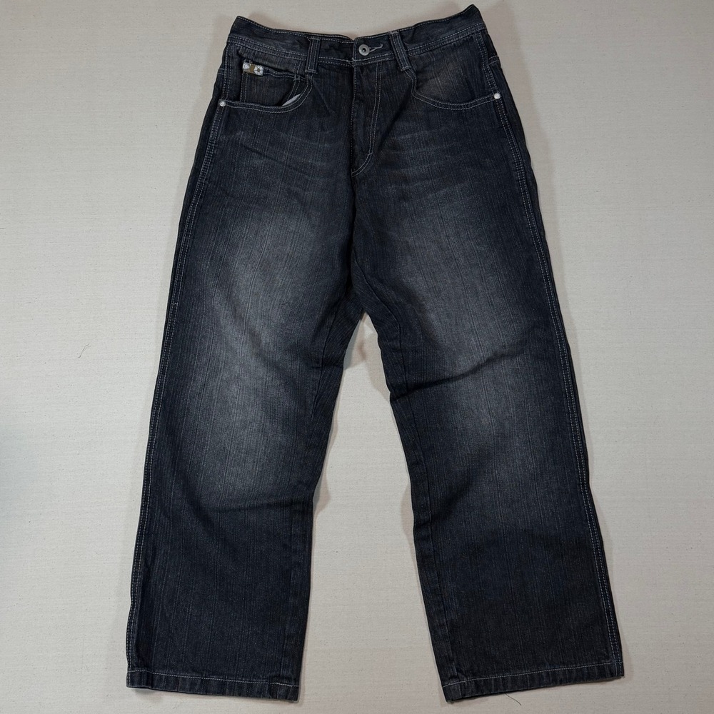 Vintage Southpole Baggy Denim Jeans Black Faded Wide Leg Mens 30x28 Y2K Skater